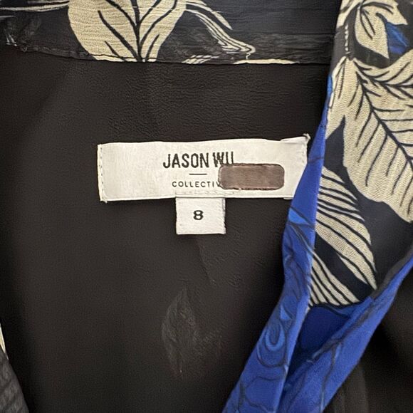 JASON WU COLLECTIVE Blue Floral Tie Neck Blouse Longsleeve Button Down Top EUC 8 - Picture 8 of 8